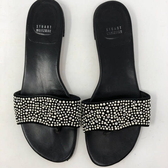 Stuart Weitzman Pearlescent Slide Leather Sandal - Picture 1 of 8